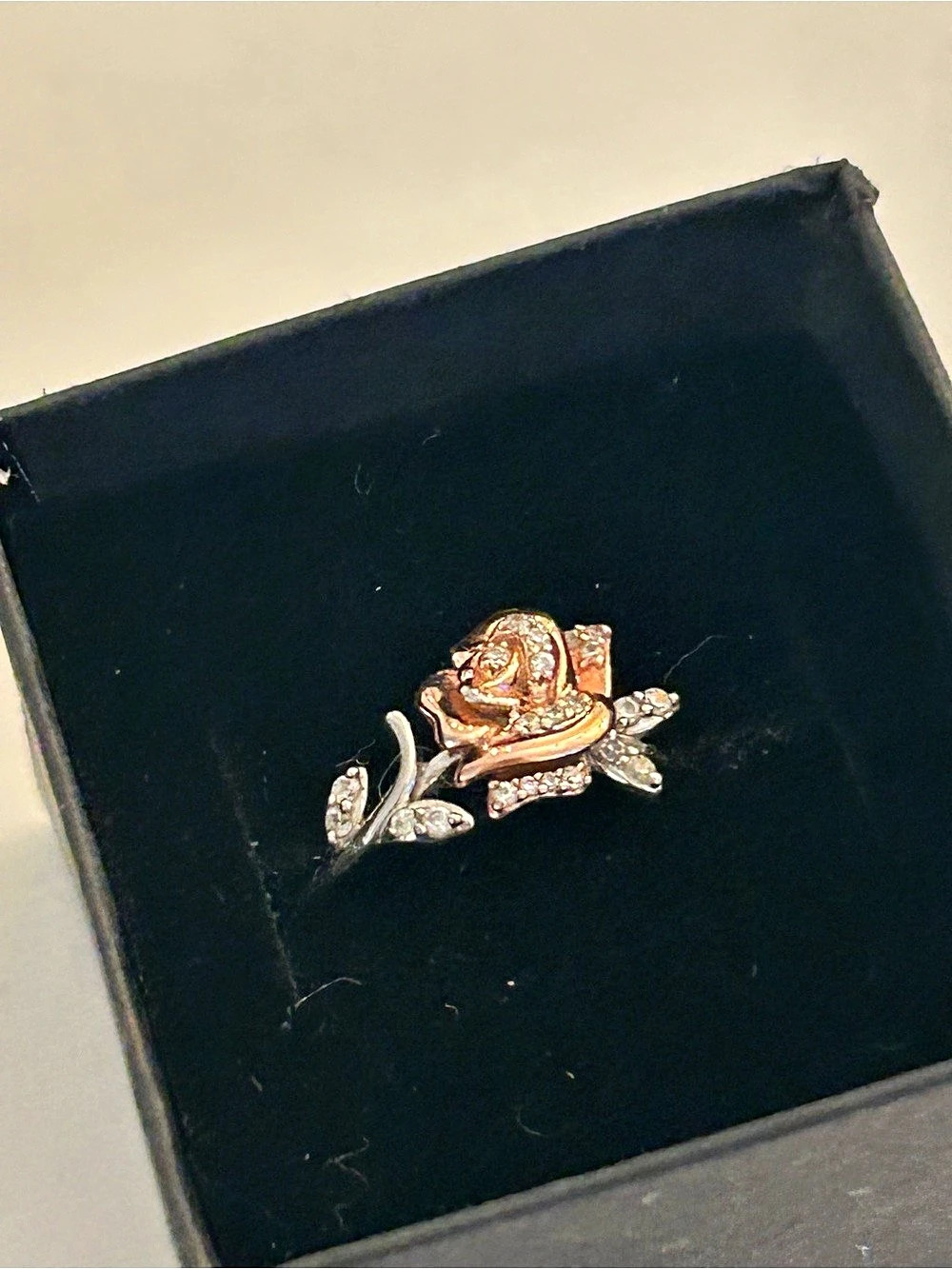 Signed Disney Belle Rose Ring - 925 -CZ